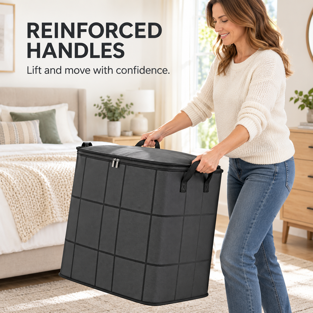 Foldable Under-Bed Clothes Storage Bin with Lid & Handles