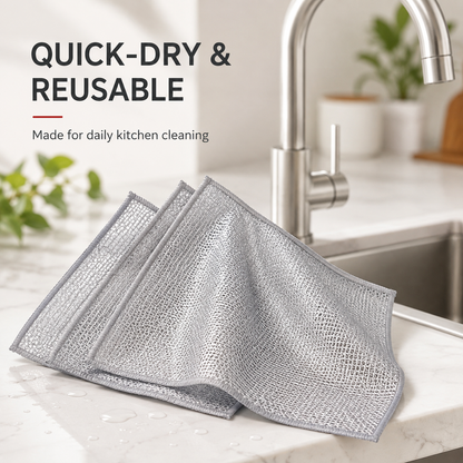 Premium Silver Mesh Cleaning Cloth – Powerful Grease-Cutting Scrubber, Reusable & Quick-Dry