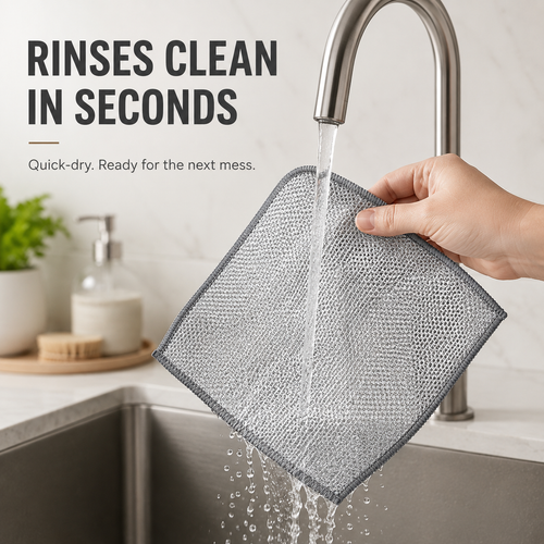 Premium Silver Mesh Cleaning Cloth – Powerful Grease-Cutting Scrubber, Reusable & Quick-Dry