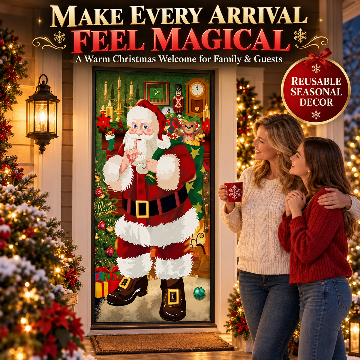 Christmas Door Cover – Premium Full-Door Holiday Decoration, Easy to Hang & Reusable