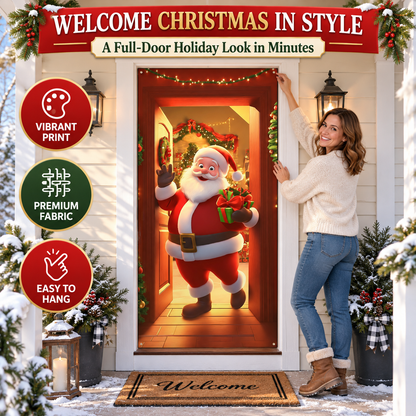 Christmas Door Cover – Premium Full-Door Holiday Decoration, Easy to Hang & Reusable