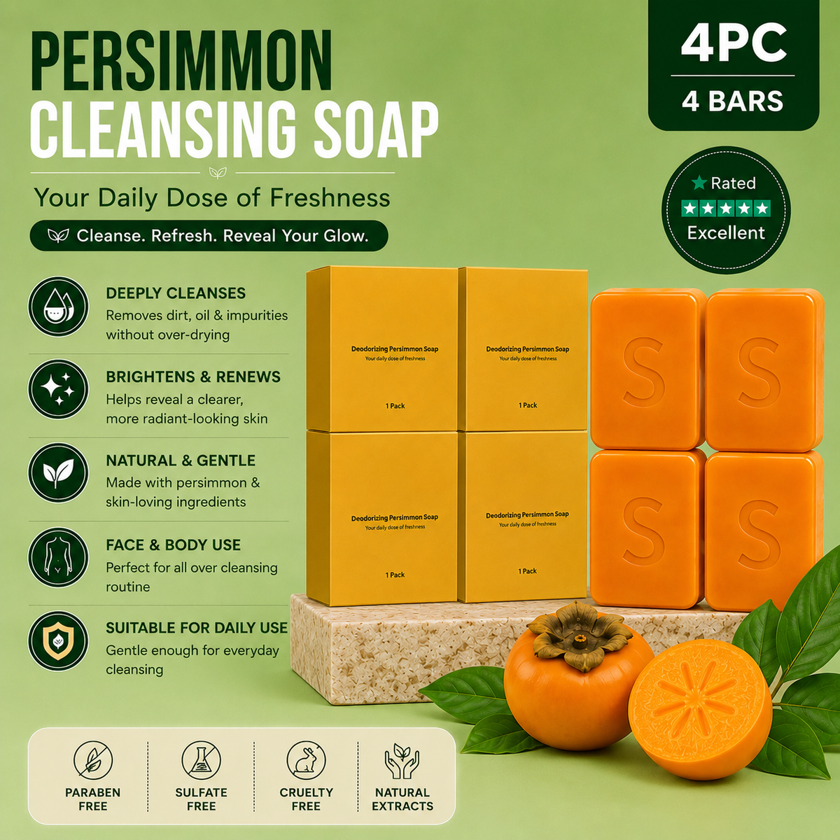Persimmon Deodorizing Body Soap – Deep Cleansing & Fresh Odor Care