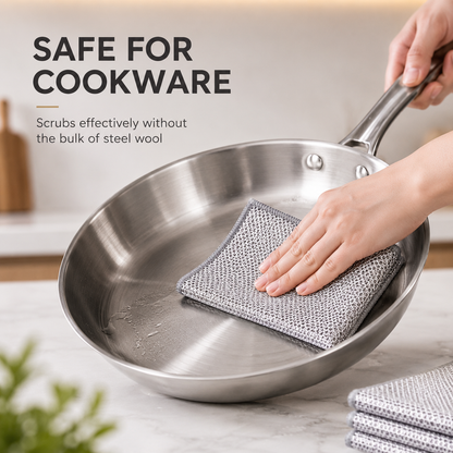 Premium Silver Mesh Cleaning Cloth – Powerful Grease-Cutting Scrubber, Reusable & Quick-Dry