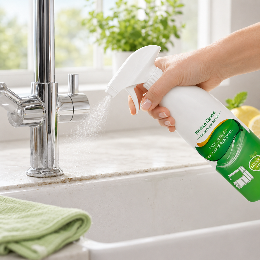 Precision spray head on the kitchen appliance cleaner bottle