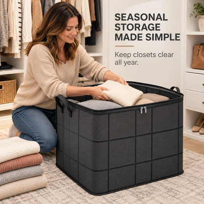 Foldable Under-Bed Clothes Storage Bin with Lid & Handles