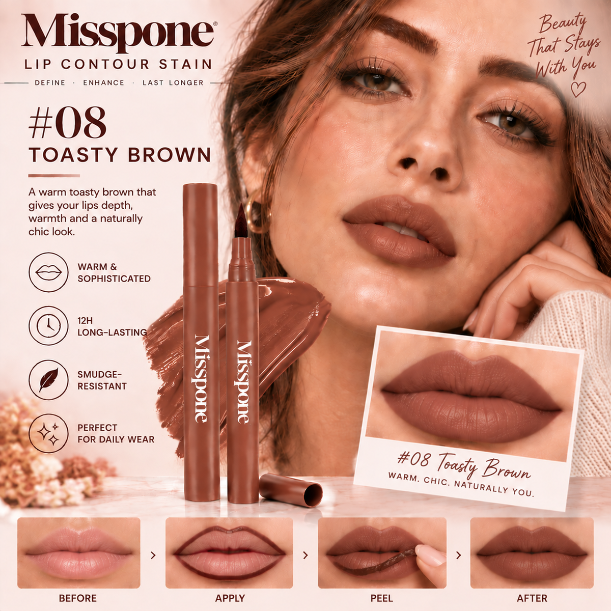 Peel & Stay Lip Stain Liner – 12H Smudge-Resistant Lip Definition