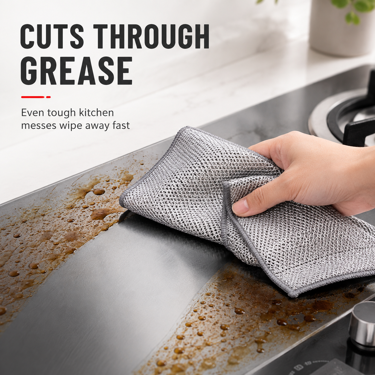 Premium Silver Mesh Cleaning Cloth – Powerful Grease-Cutting Scrubber, Reusable & Quick-Dry