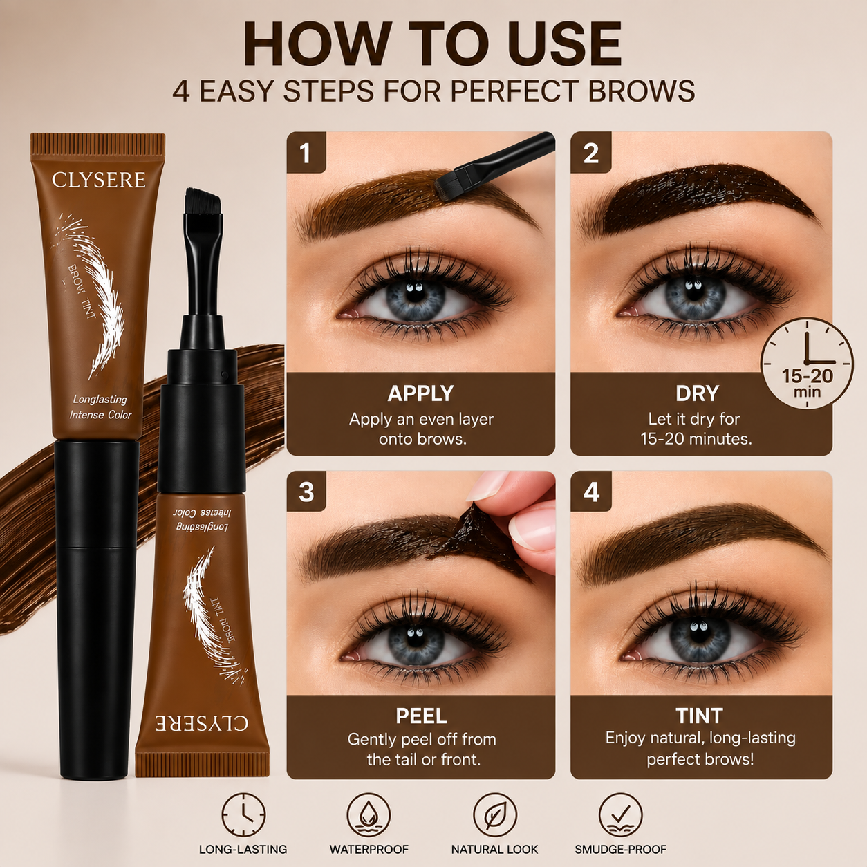 Last Day Buy 1 Get 1 Free CLYSERE Brow Tint | Easy Peel, Natural Brows, Lasting Color