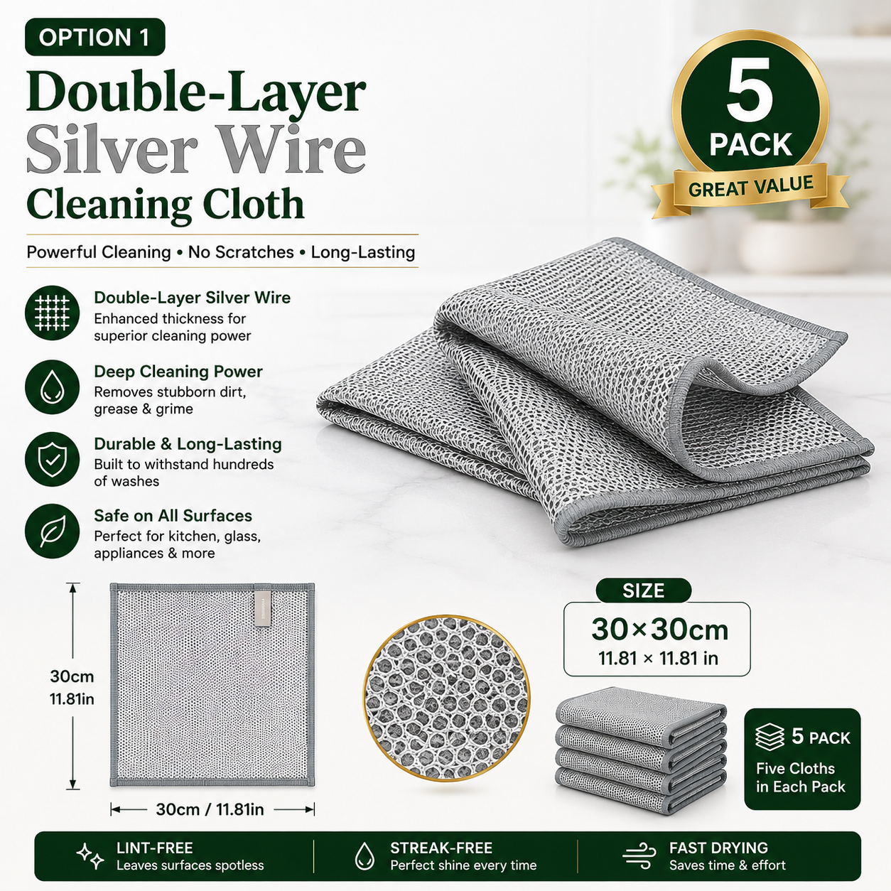 Premium Silver Mesh Cleaning Cloth – Powerful Grease-Cutting Scrubber, Reusable & Quick-Dry