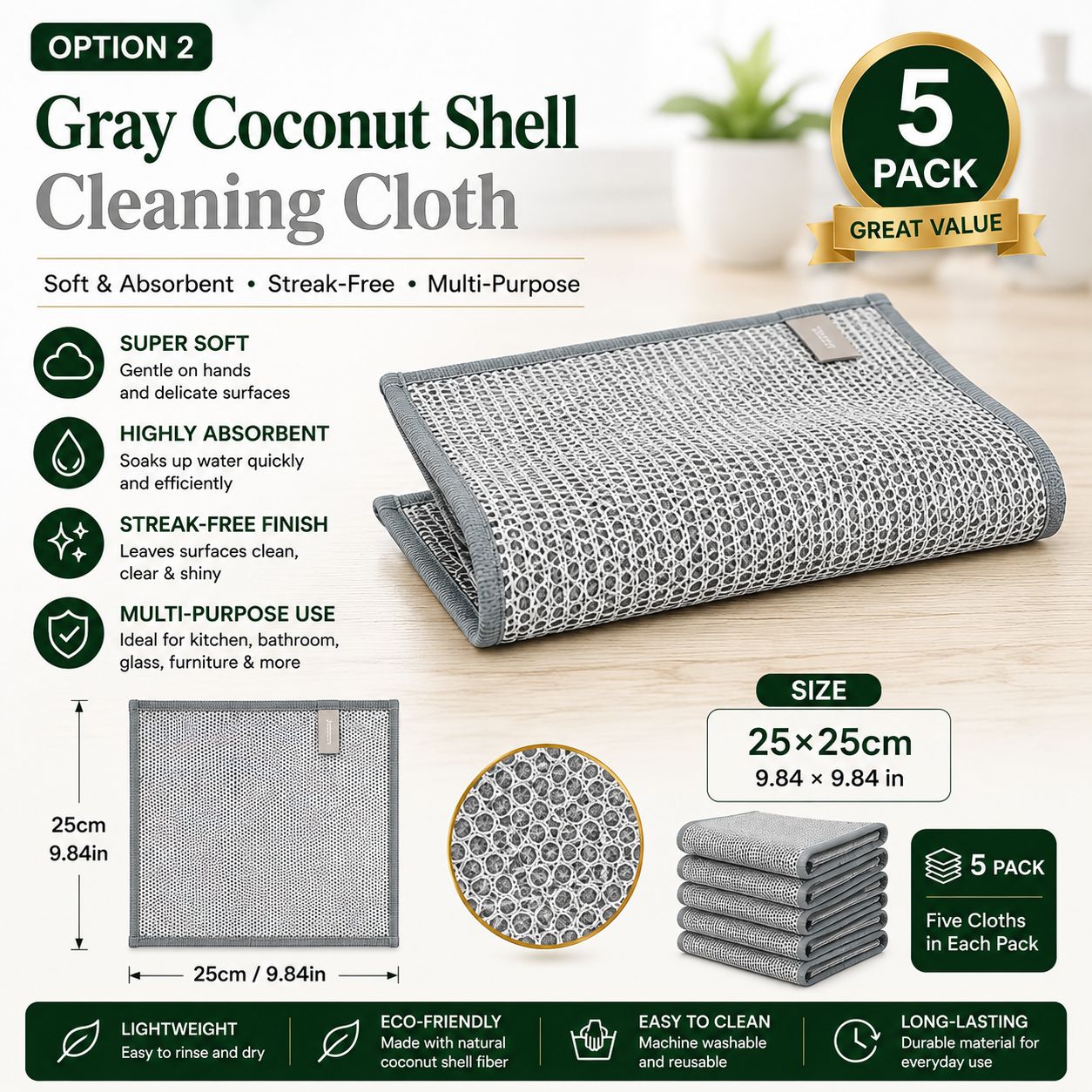 Premium Silver Mesh Cleaning Cloth – Powerful Grease-Cutting Scrubber, Reusable & Quick-Dry