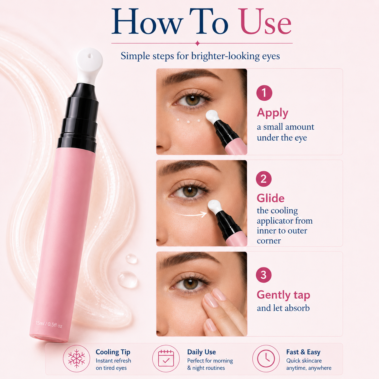 Firm & Lift Under Eye Roller Gel | Reduce Dark Circles, Puffiness & Fine Lines, Cooling Eye Serum Stick