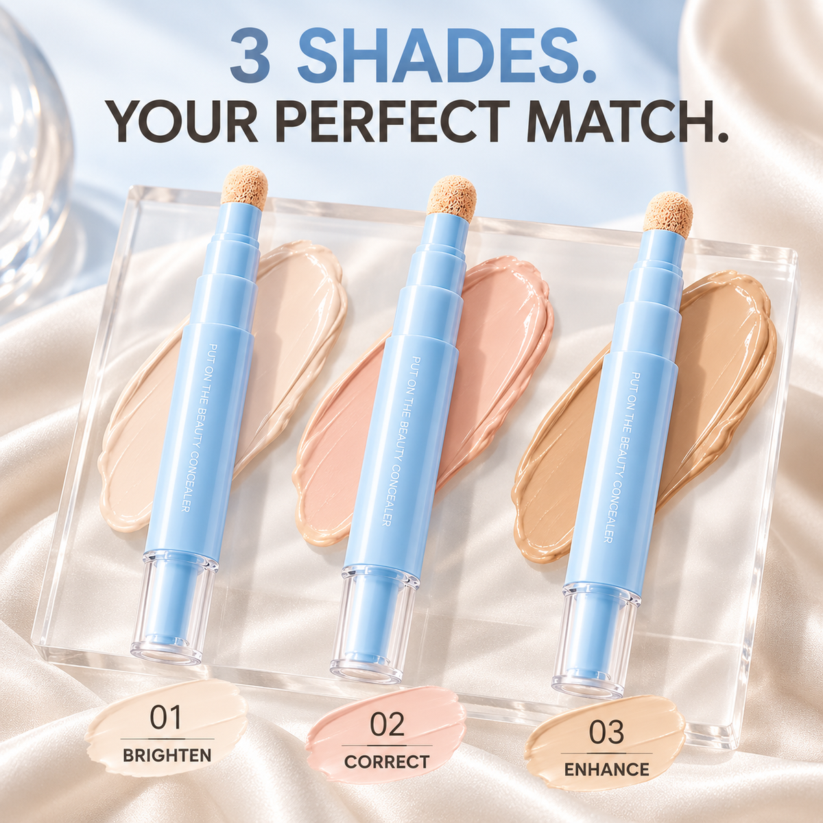 ✨ Flawless-in-Seconds 3-in-1 Concealer Pen – Brighten, Correct & Blur for Fresh, Awake-Looking Eyes