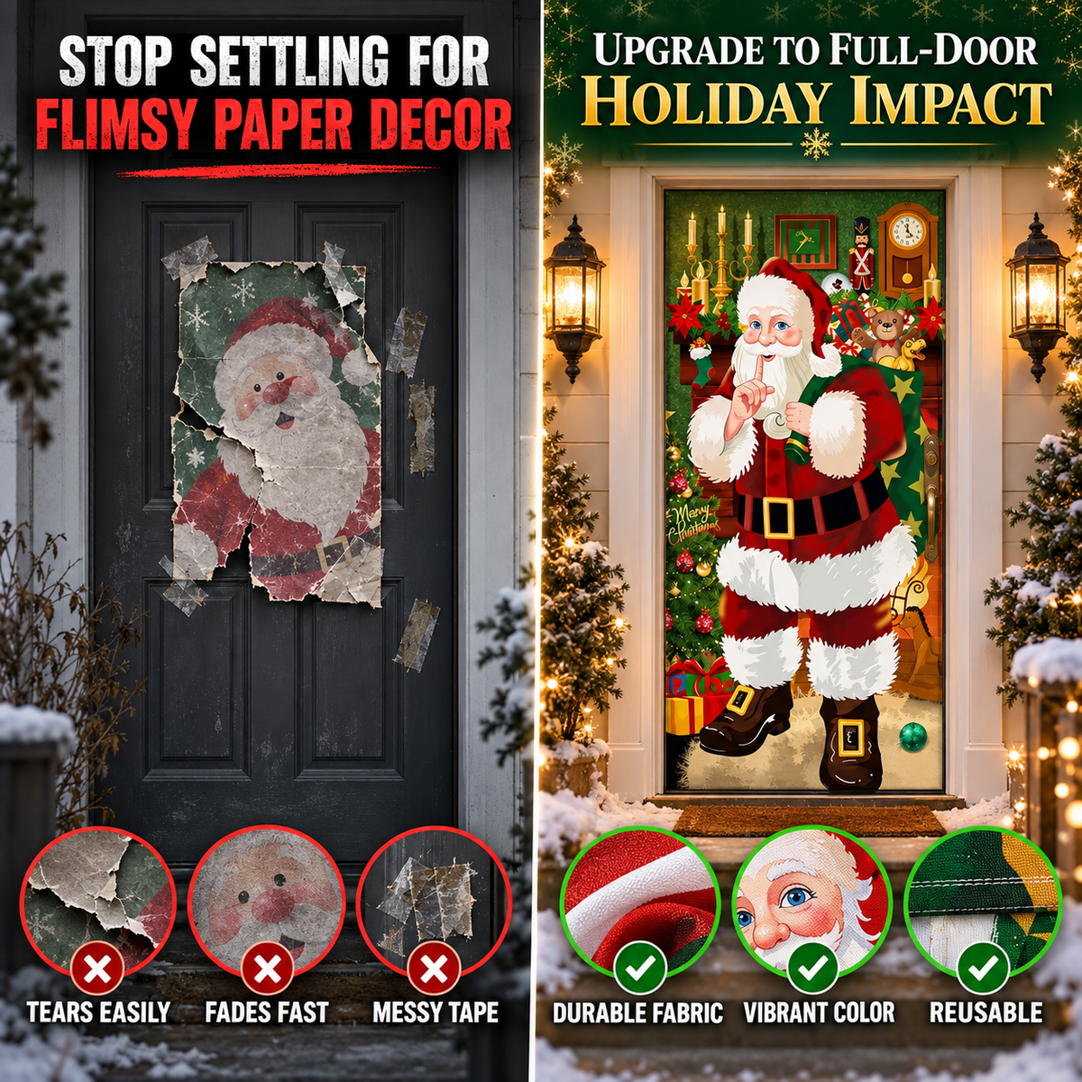 Christmas Door Cover – Premium Full-Door Holiday Decoration, Easy to Hang & Reusable