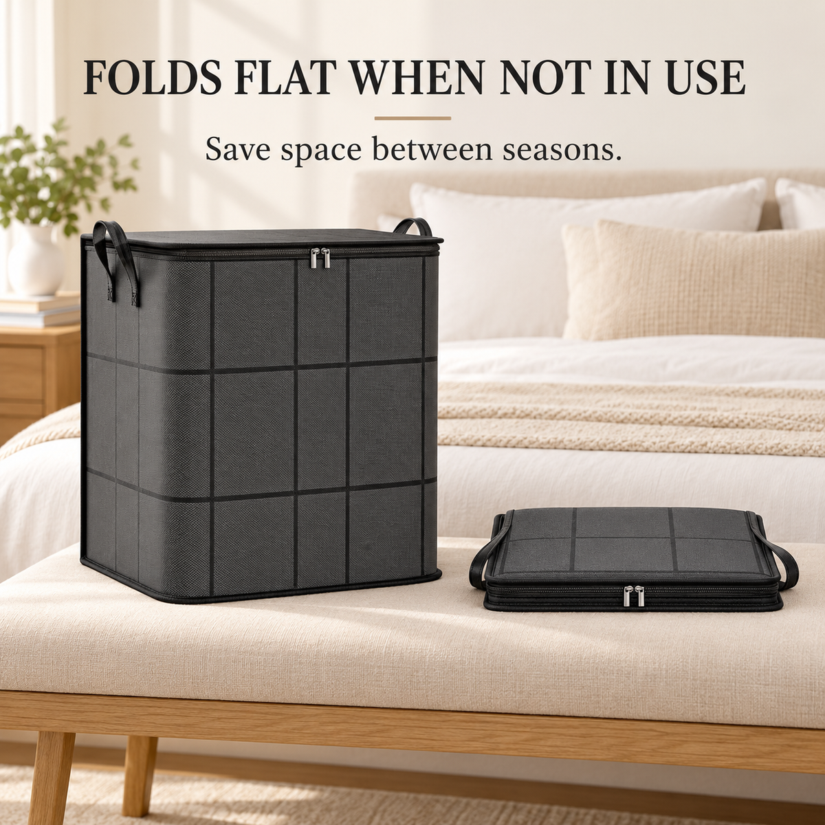 Foldable Under-Bed Clothes Storage Bin with Lid & Handles
