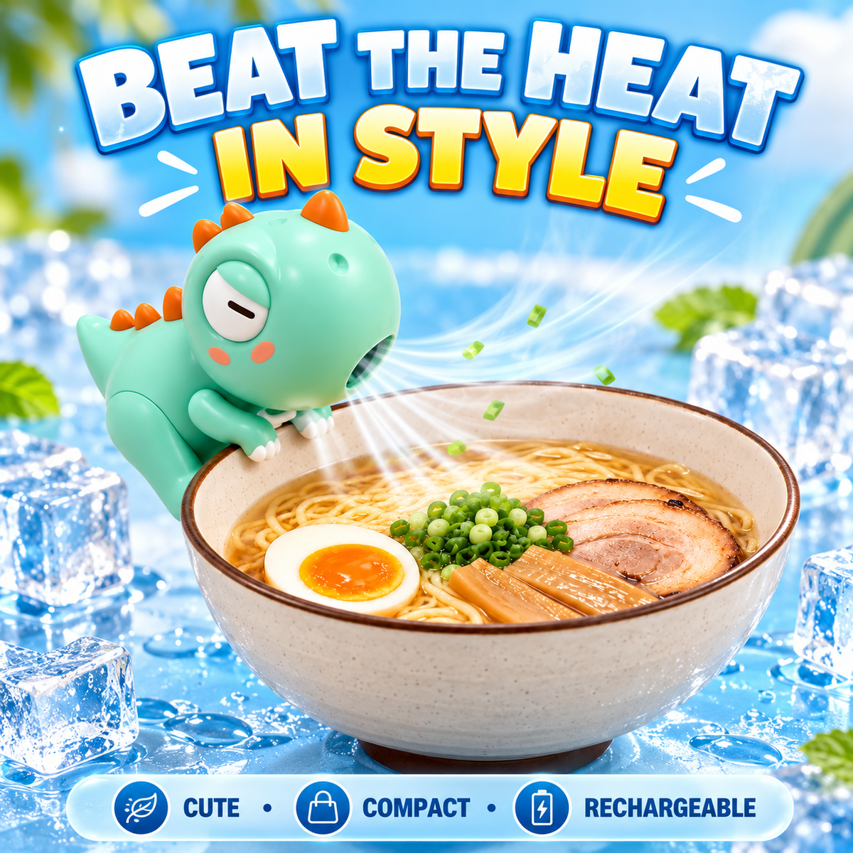 Cute Animal Clip-On Food Cooling Fan – 3-Speed Bowl & Cup Cooler