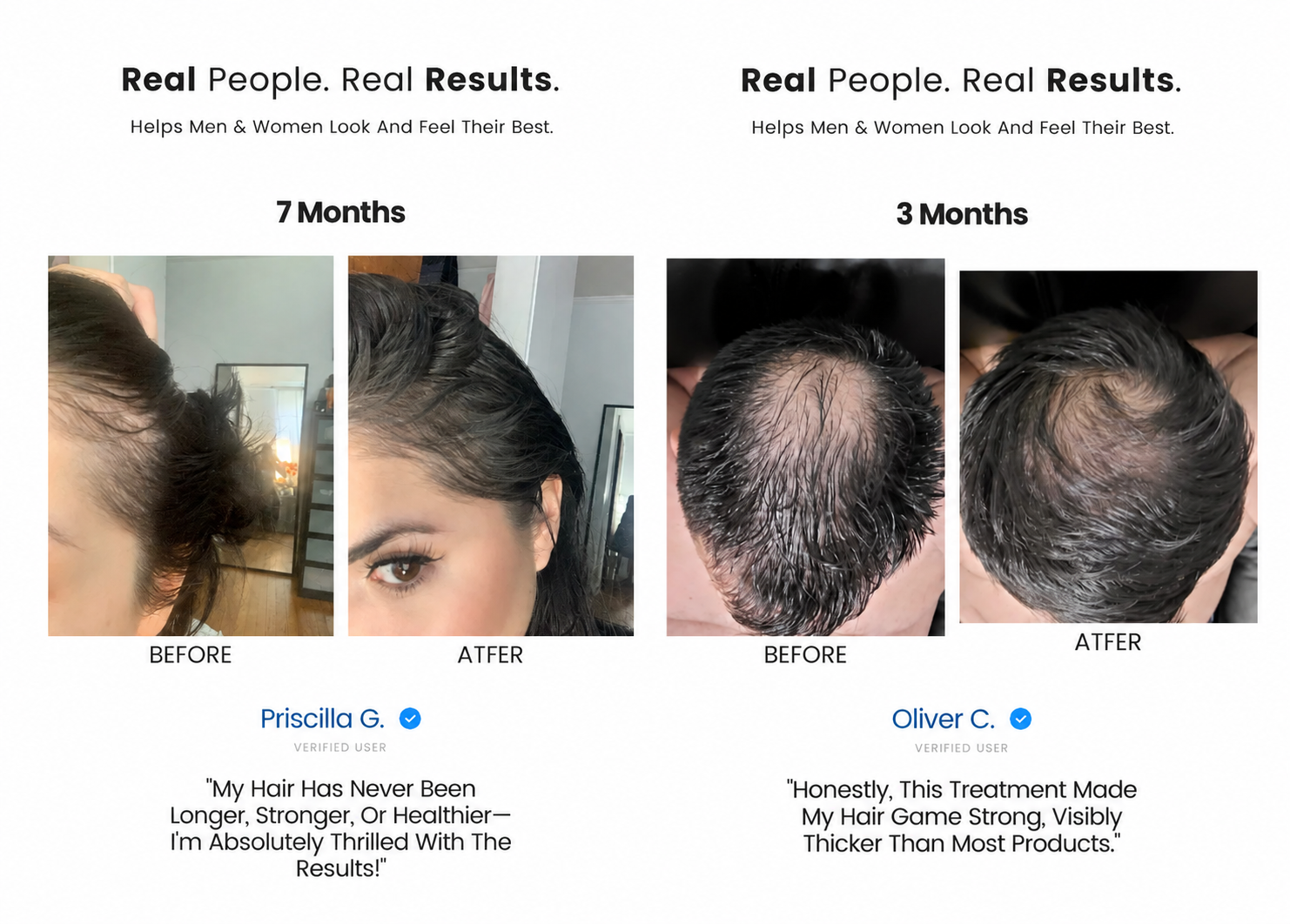 Customer before and after hair results